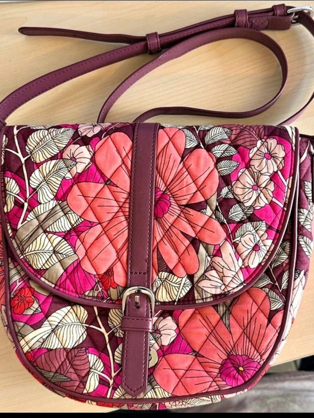 Vera Bradley Saddle Up Crossbody Bag Floral Pink & Purple